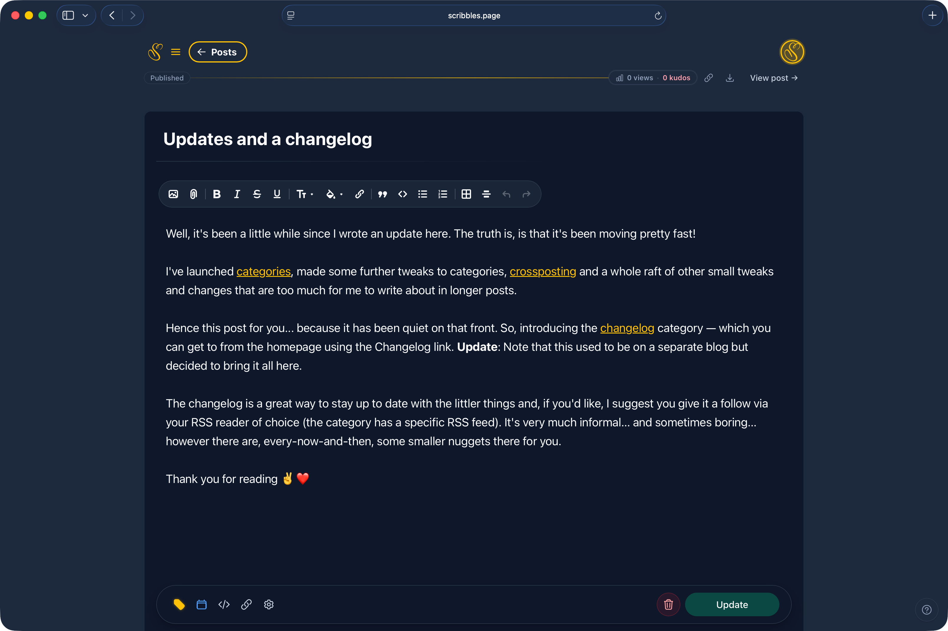 Scribbles editor — distraction-free writing