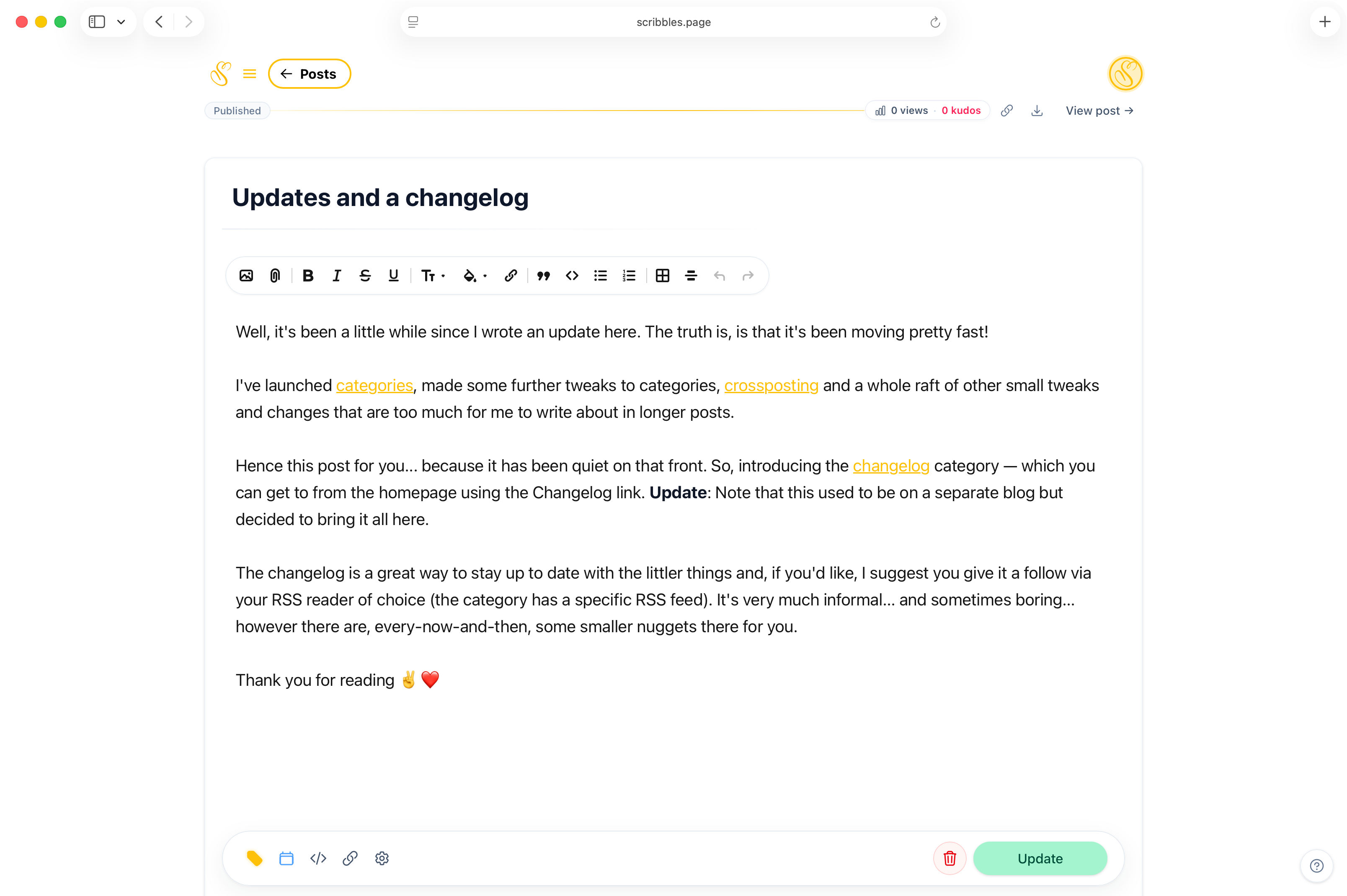 Scribbles editor — distraction-free writing