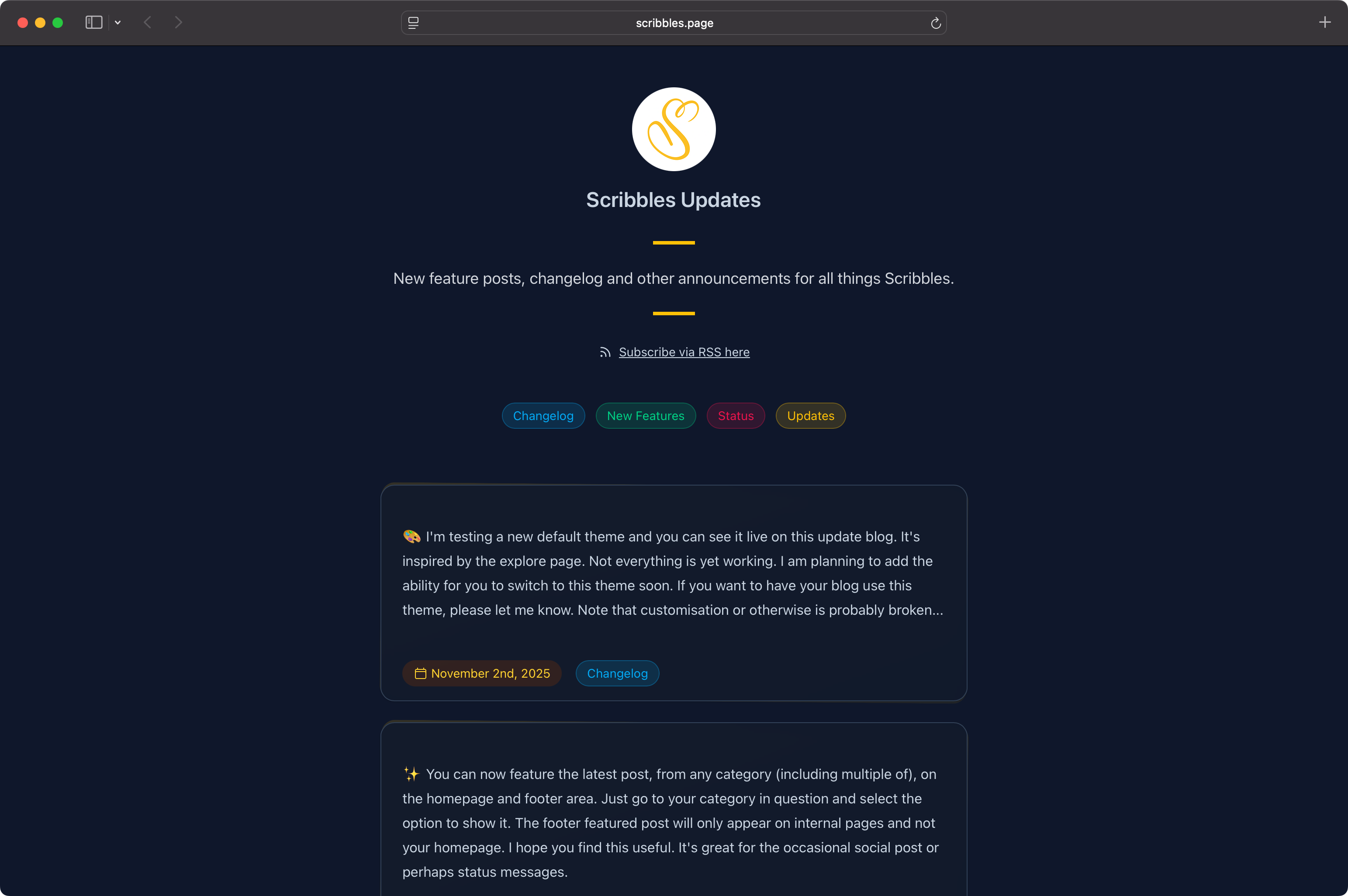 Scribbles blogging platform example - beautiful minimal blog design
