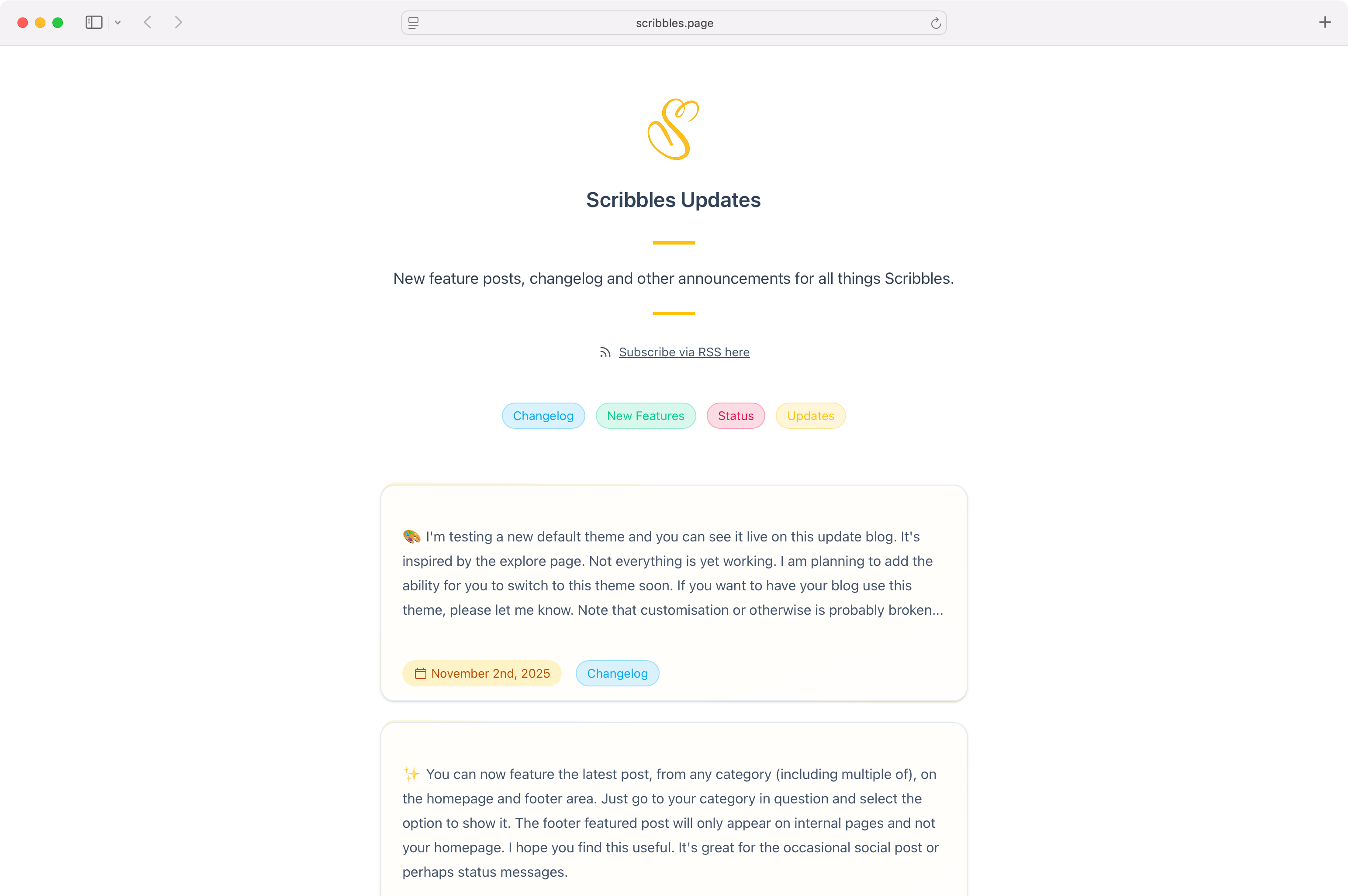 Scribbles blogging platform example - beautiful minimal blog design