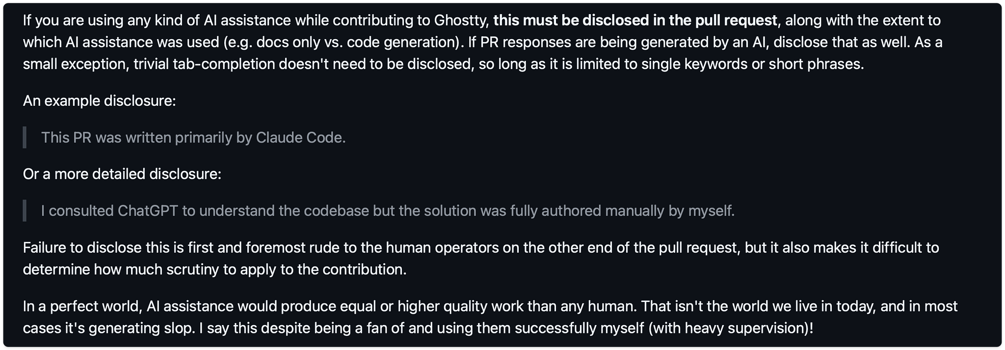 Ghostty requiring contributors to disclose use of AI