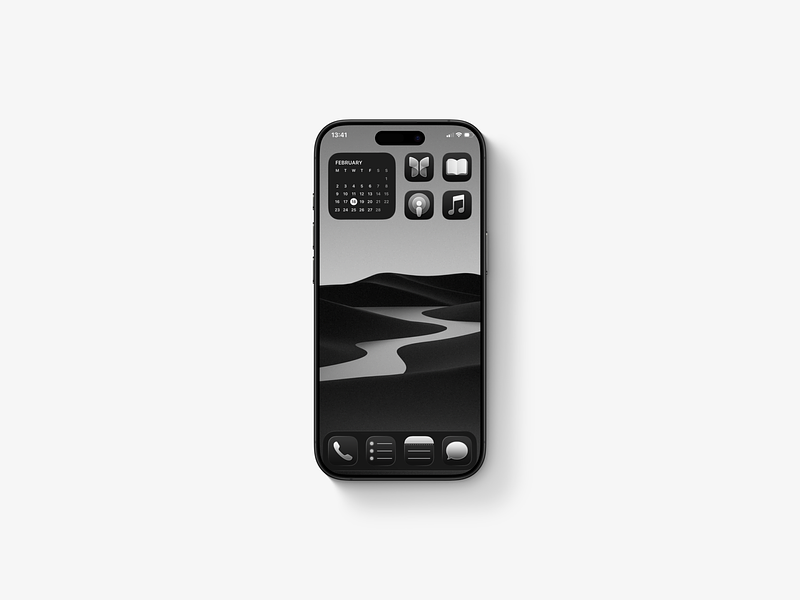 Clear icons (iOS 26.3) and dark, minimalist wallpaper