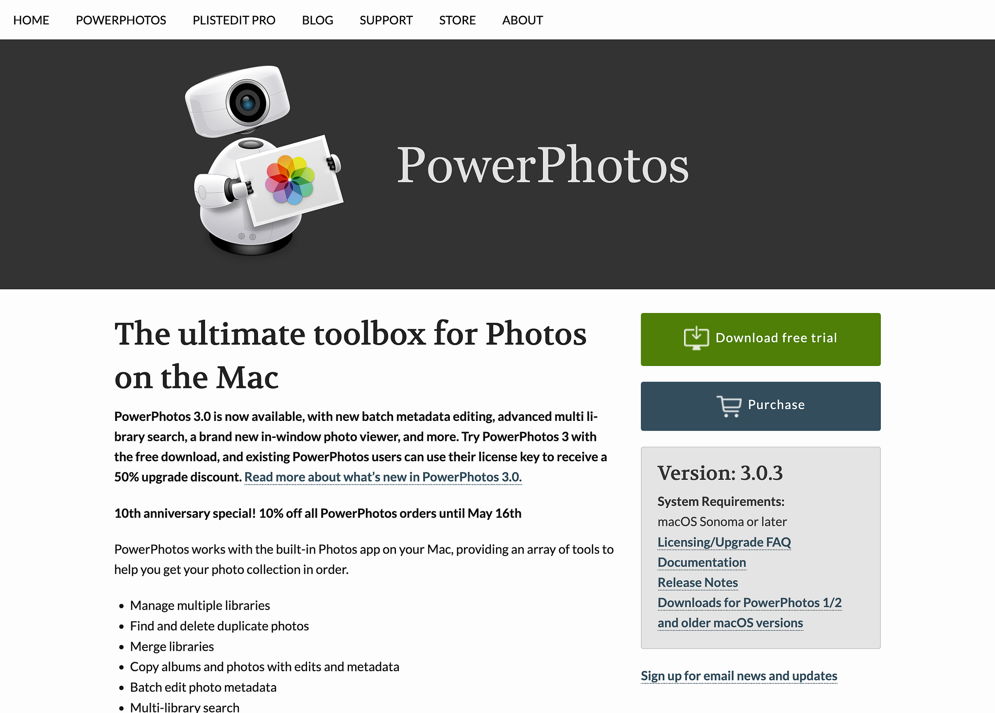 Screenshot PowerPhotos Homepage (08.05.2025)