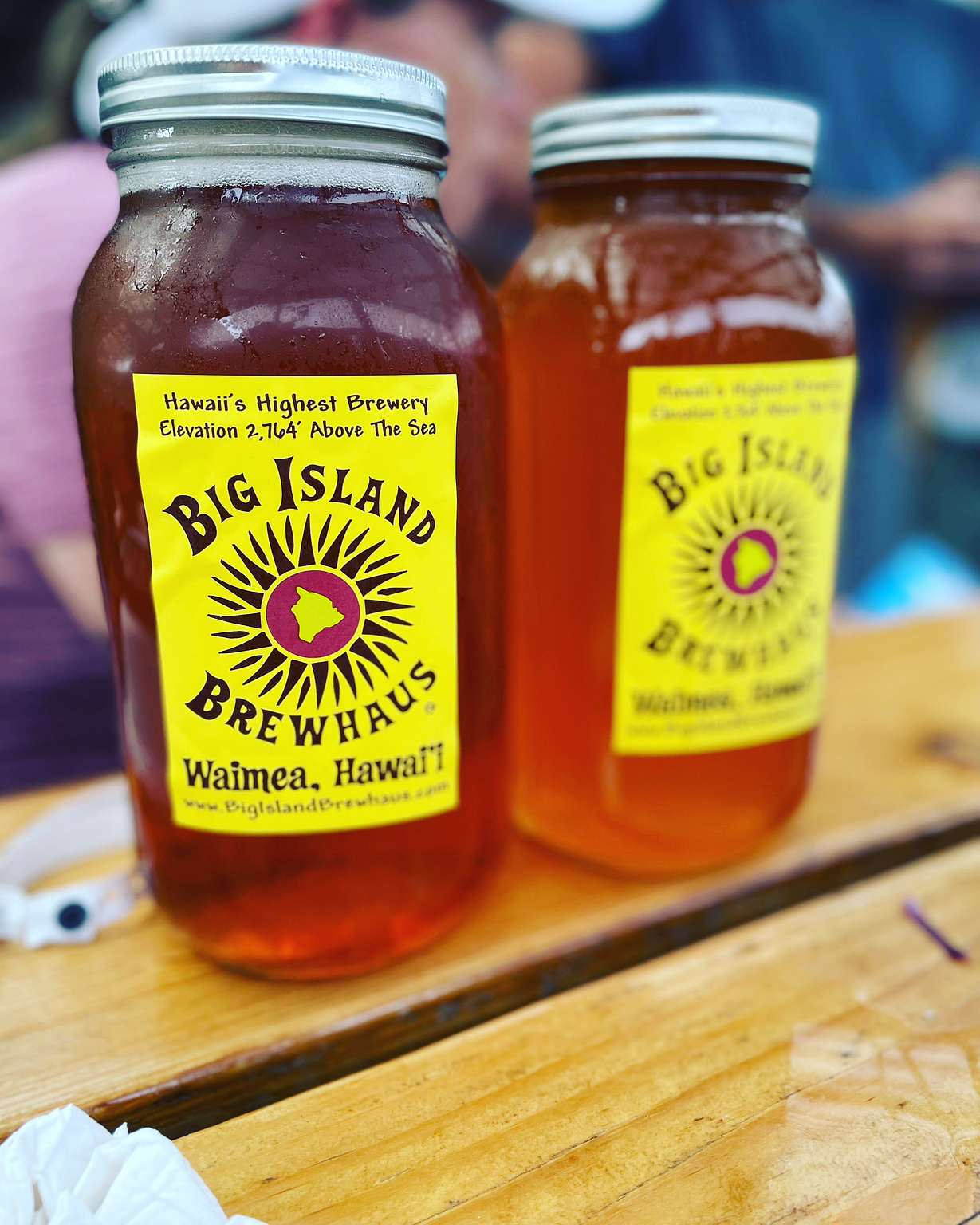 Mason jars of beer from Big Island Brewhaus