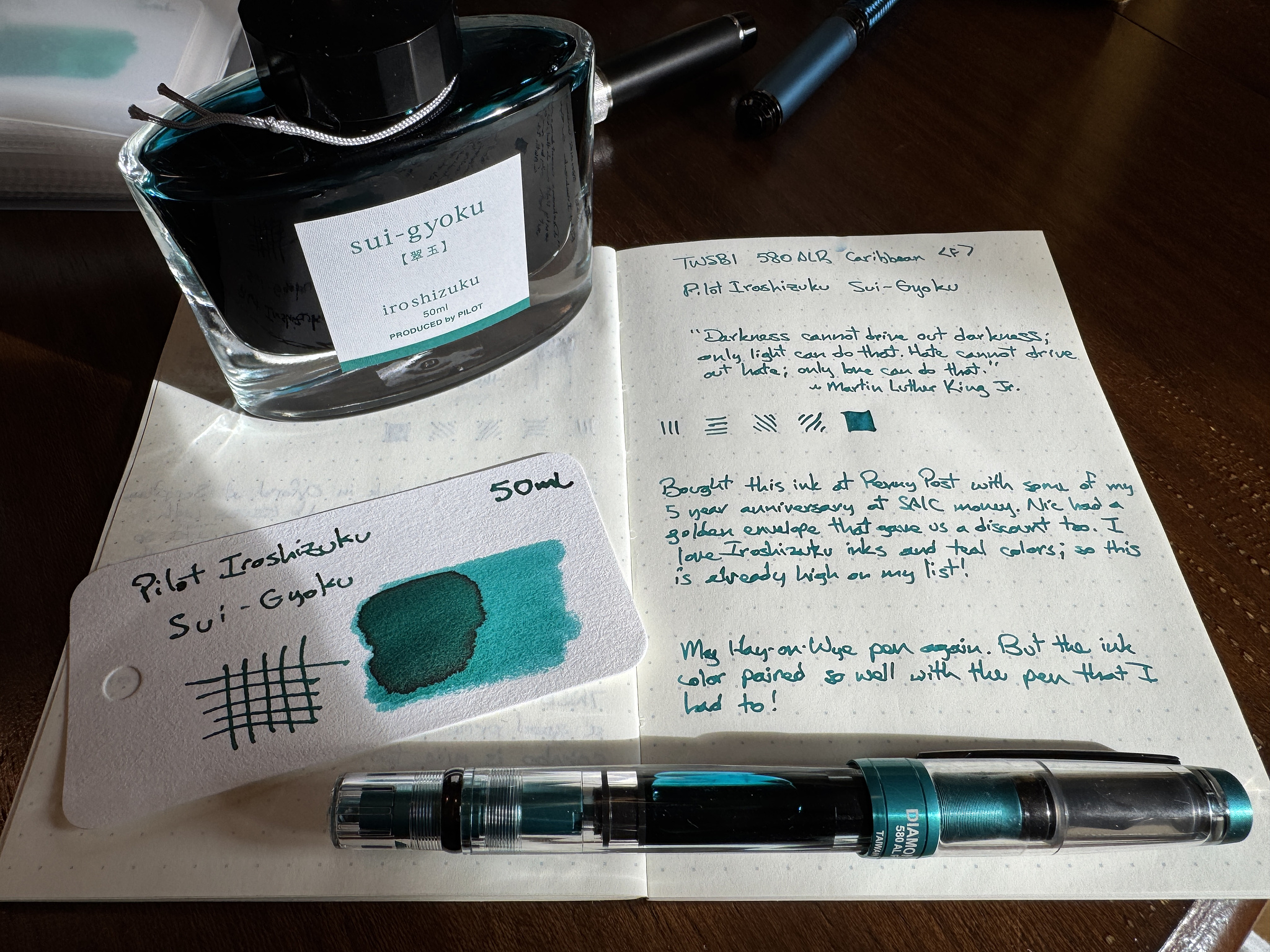 Fountain pen, ink, and writing sample