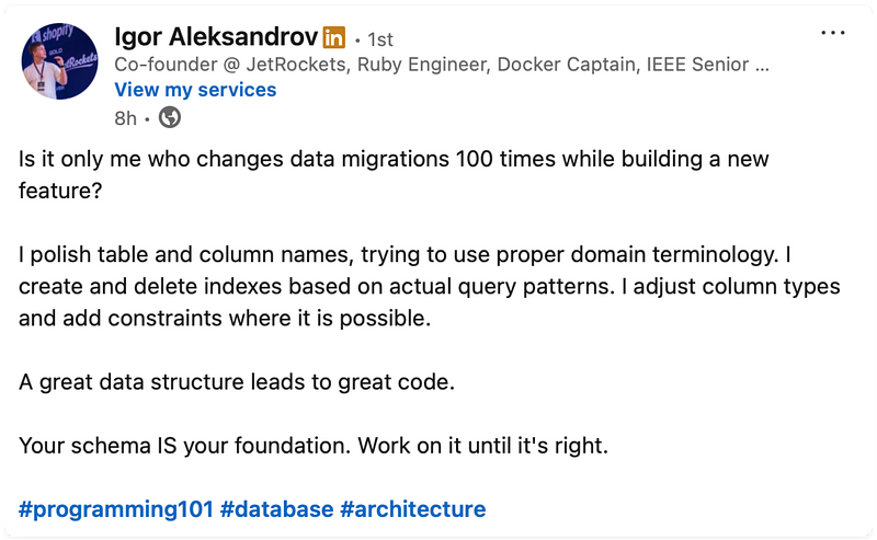 A screenspot of a Linkedin post talking about the importance of using proper domain terminology