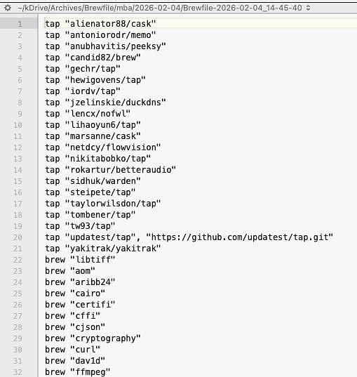A Section of My Homebrew Brewfile