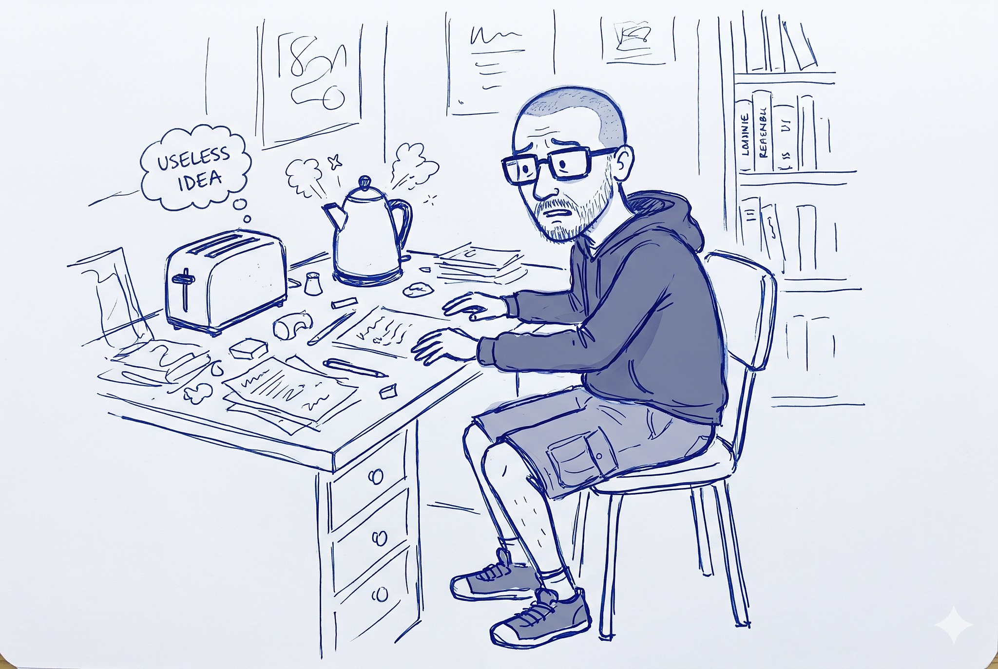 Andy HAwthorne sitting at a writing desk