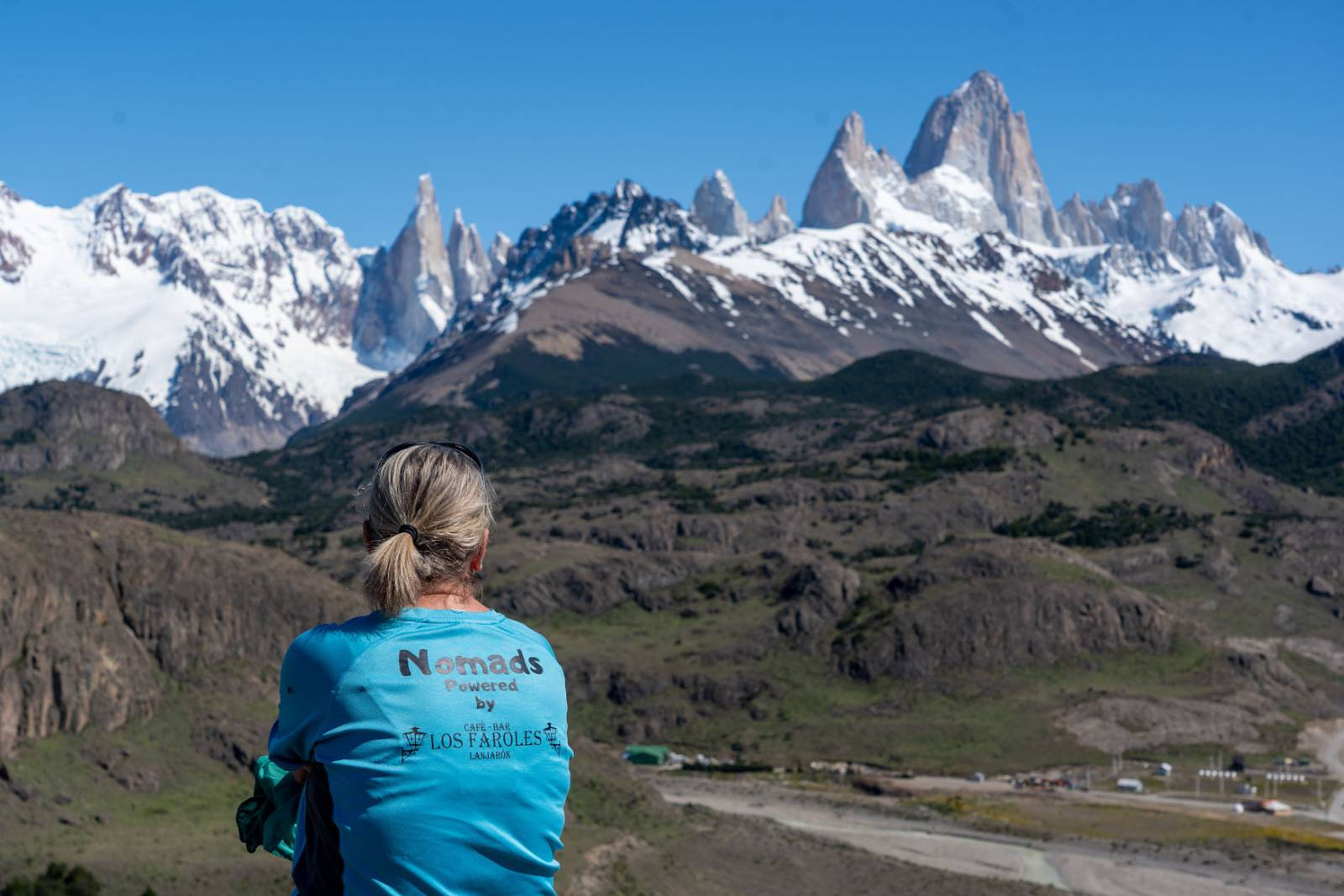 Kiersten, Nomad T-shirt and the mountain range