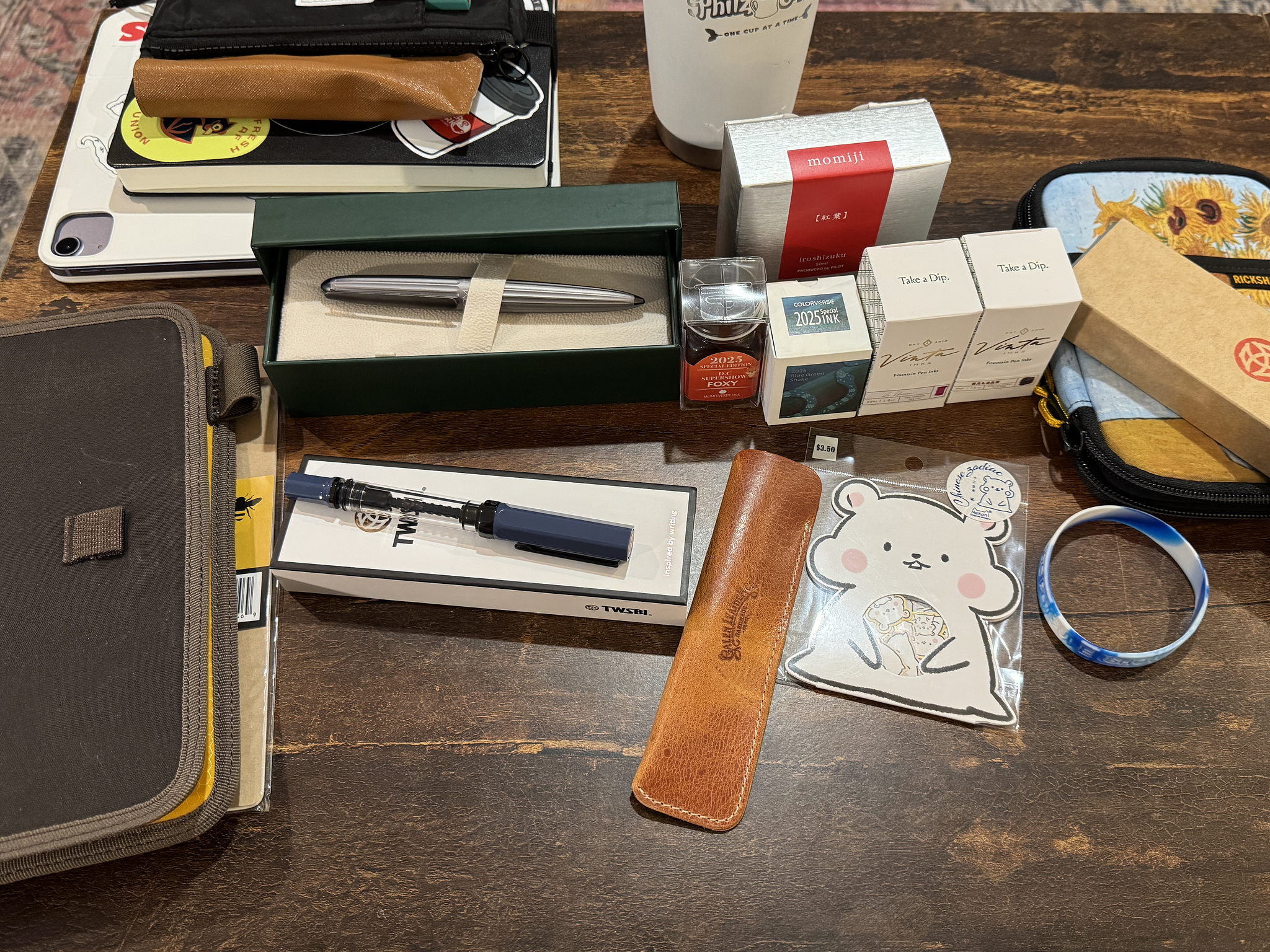 Table full of various stationery items