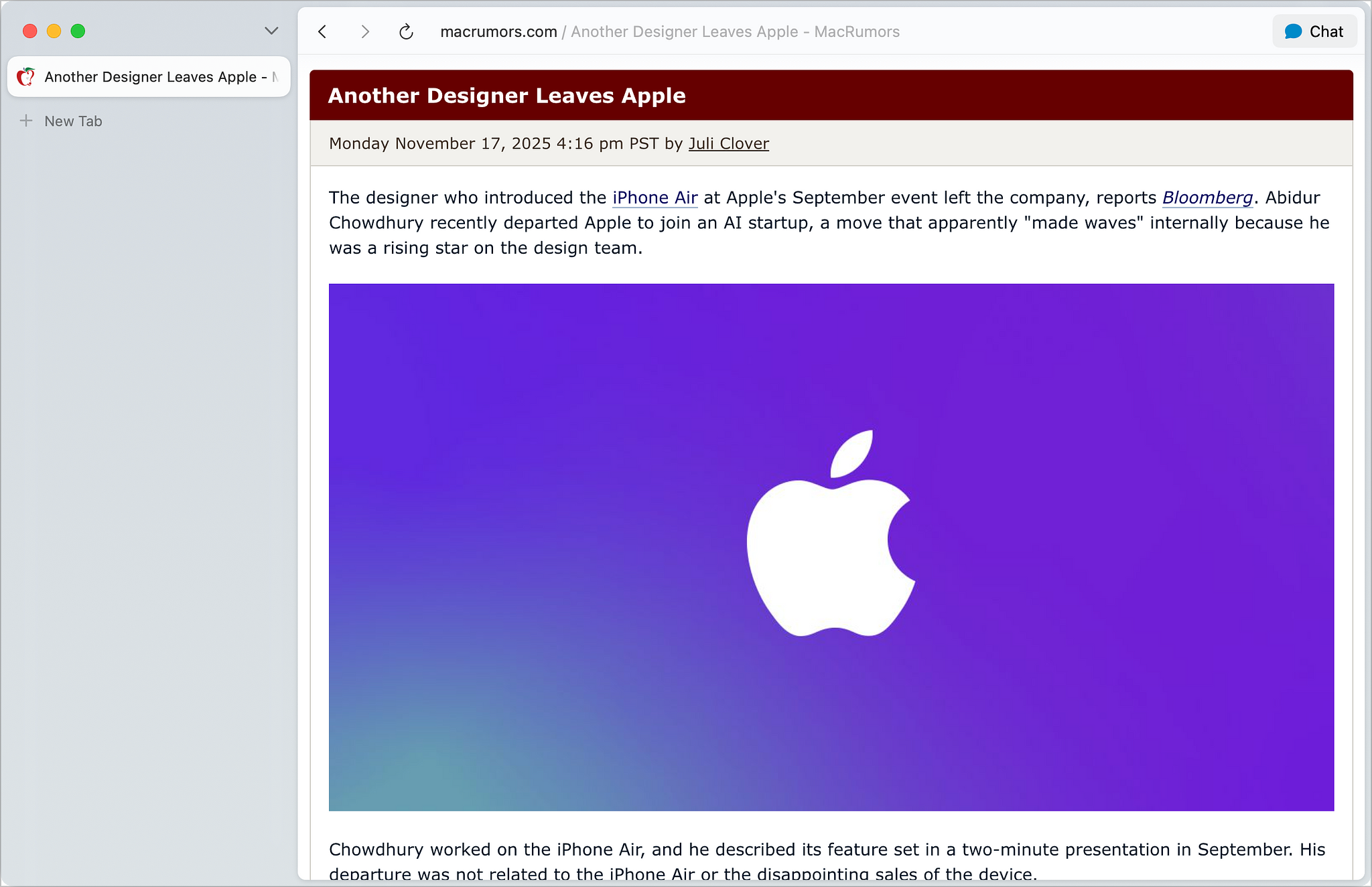 Vertical tabs. Another guy quits Apple.