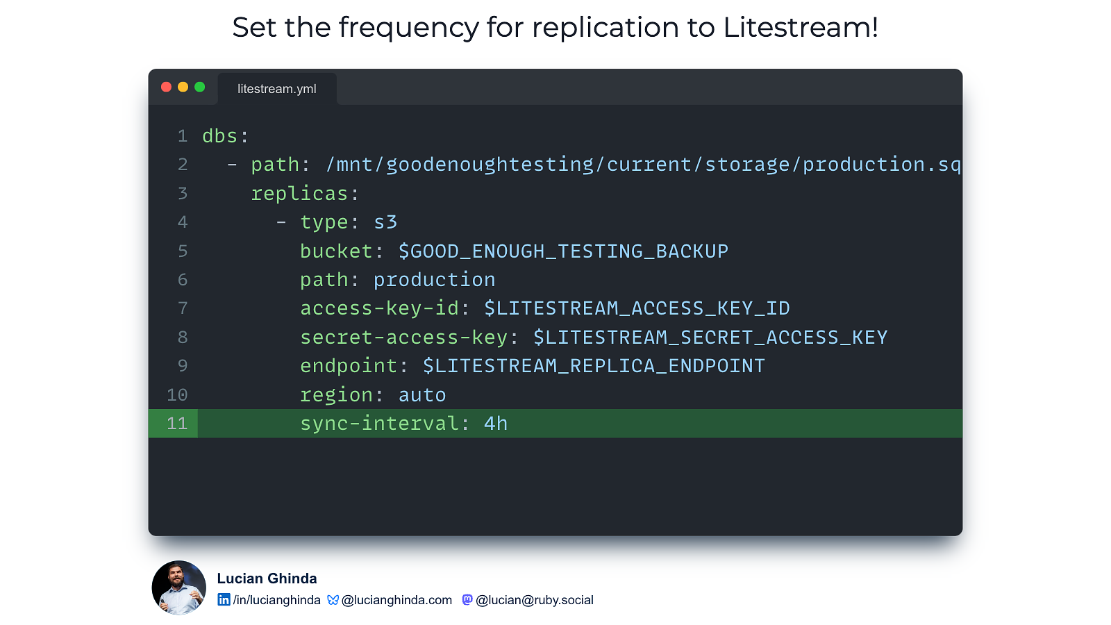 How to set sync-interval to litestream