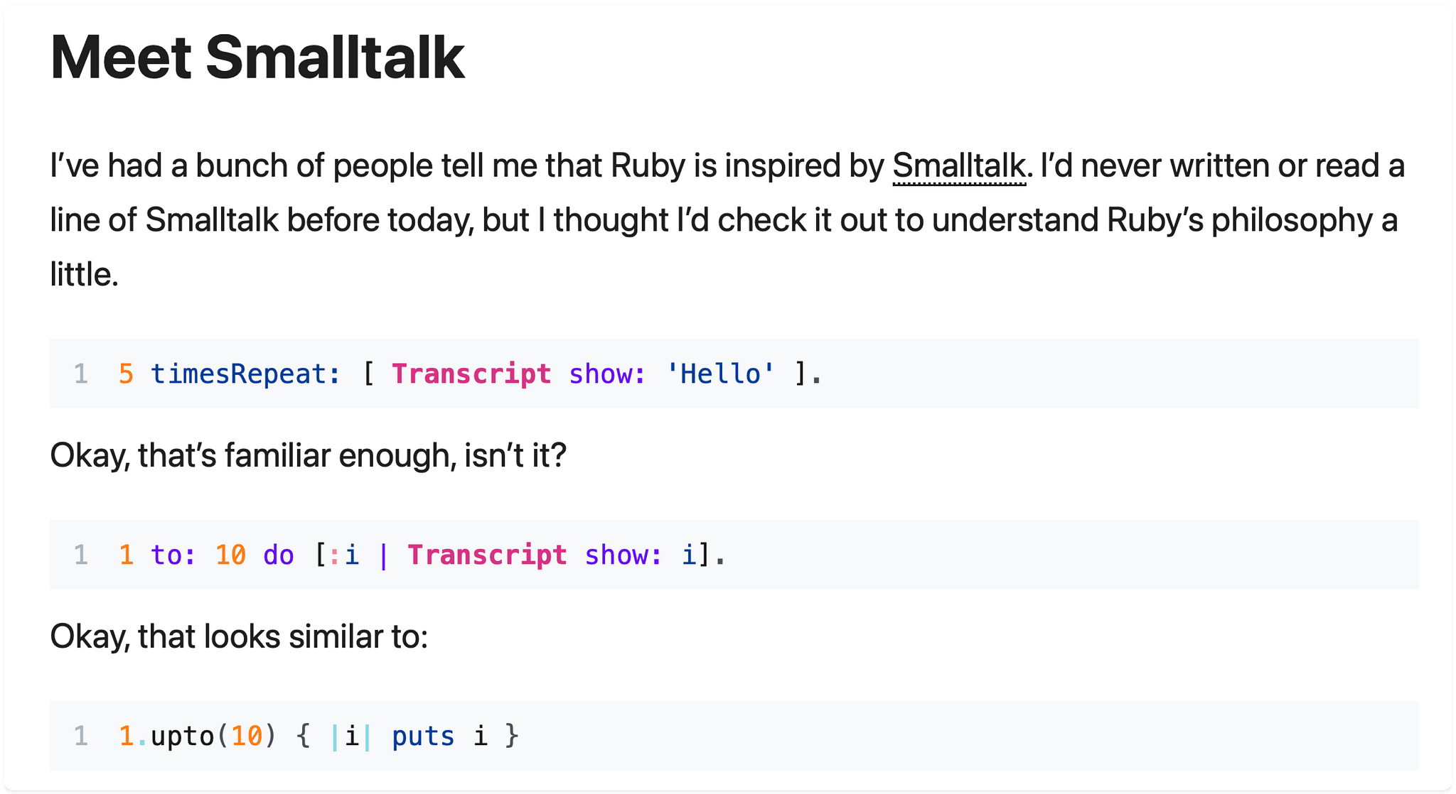 What did Ruby take from Smalltalk