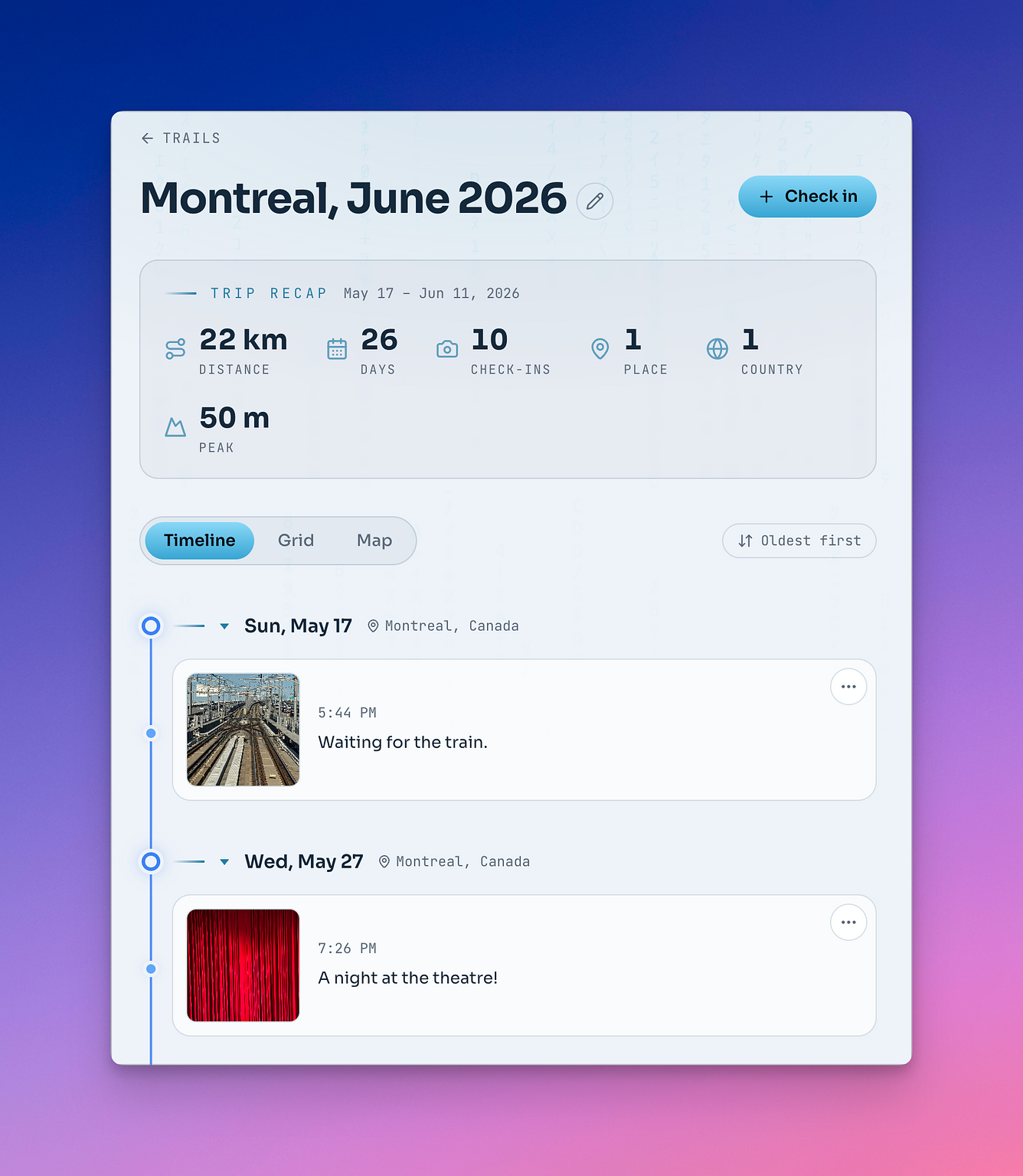 A trail created for testing purposes during the development of my web application