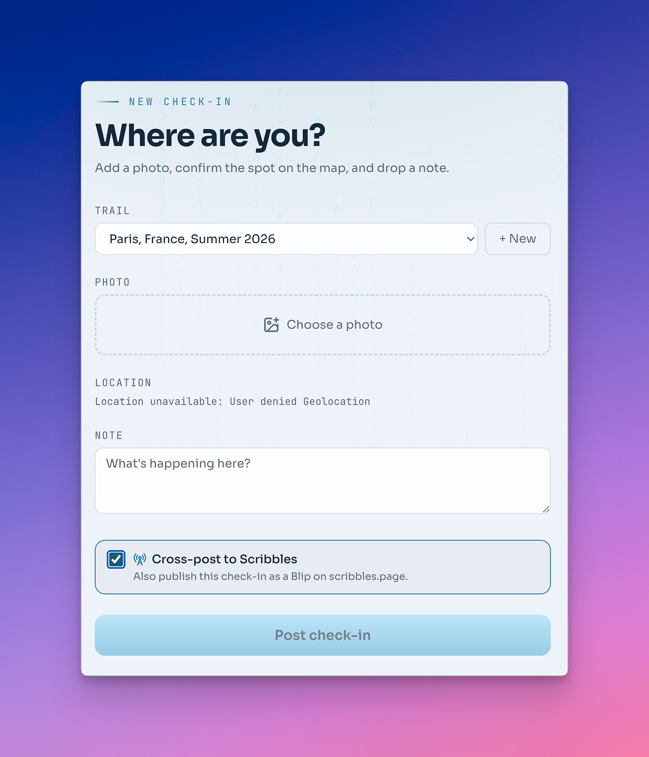 The checking screen with the cross-posting option turned on