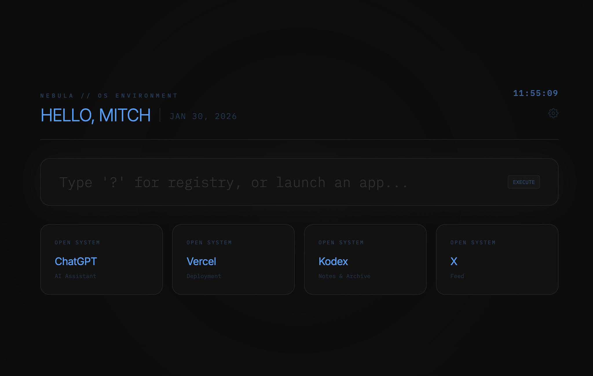 Personal OS dashboard page
