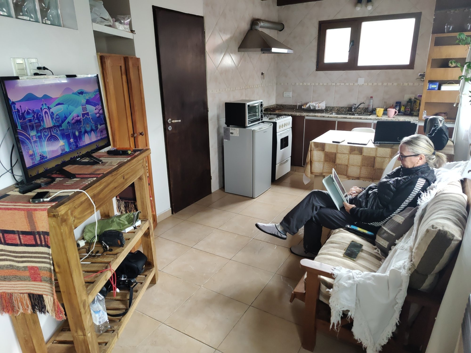 Kitchen, lounge and living area