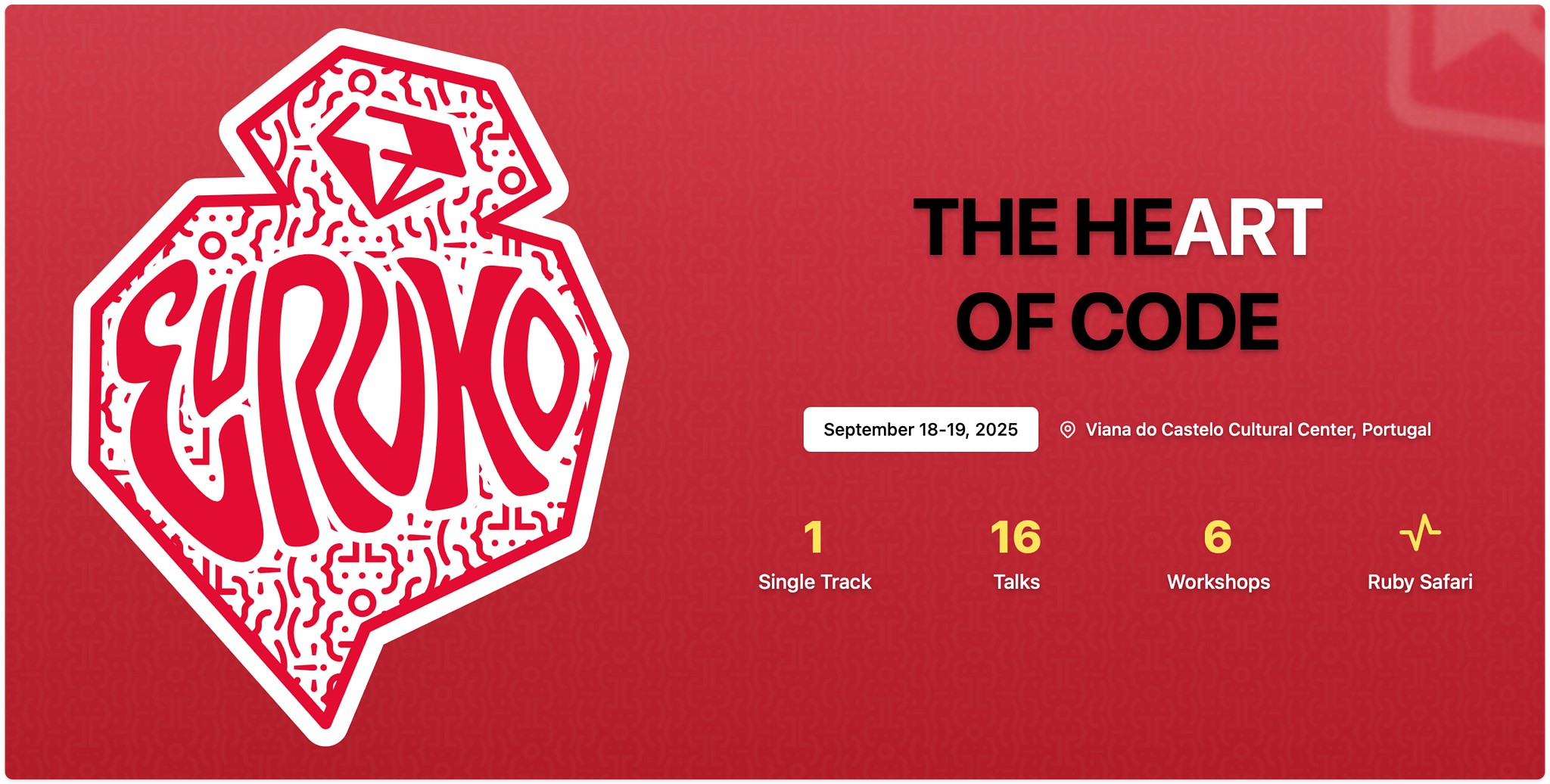 EuRuKo header screenshot describing the subtitle "The heart of code" and number of talks and workshops