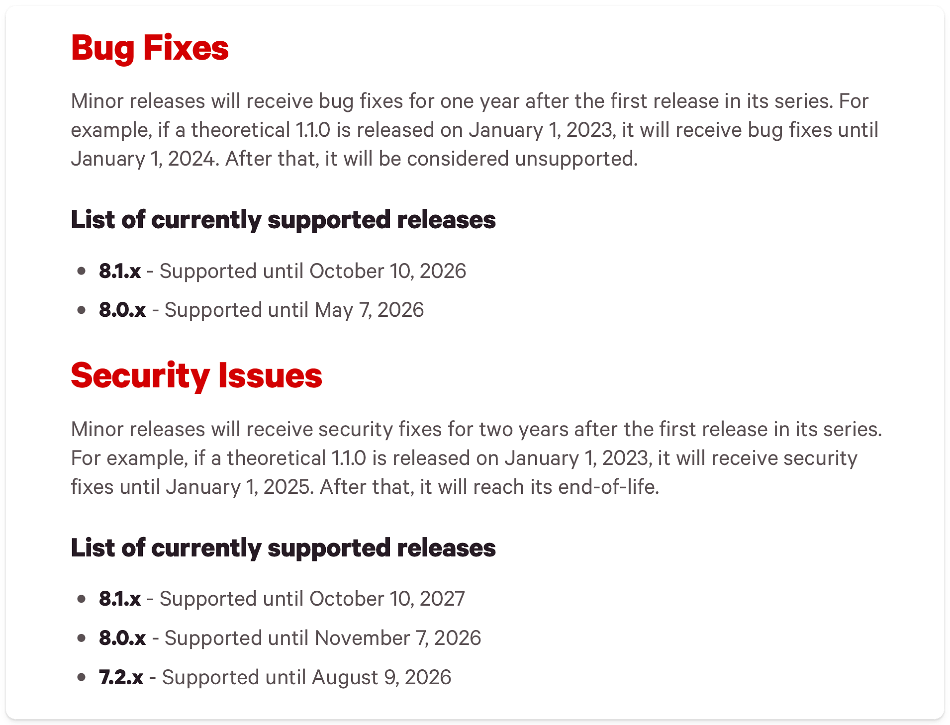 Screenshot of document showing Rails maintanance policy