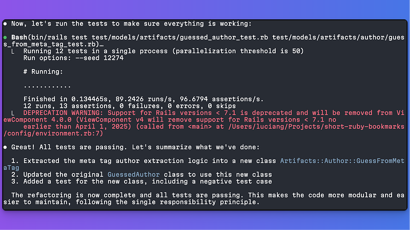 Screenshot of executed tests