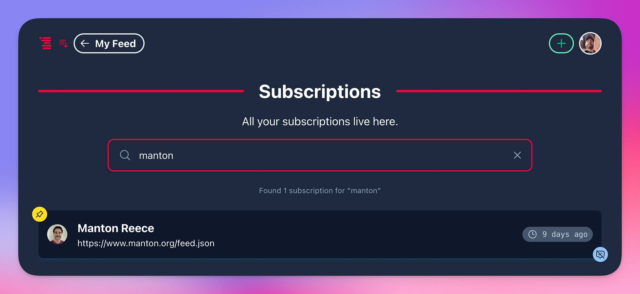 Searching feed subscriptions.