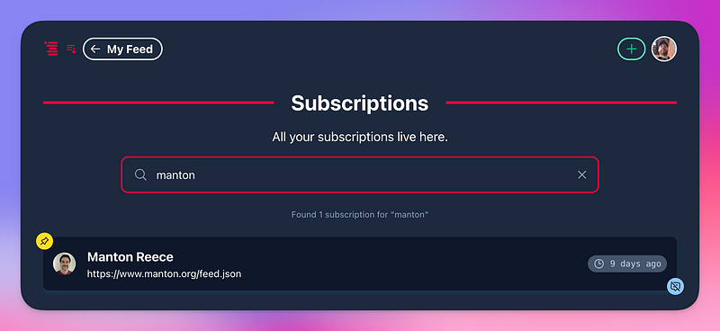 Searching feed subscriptions.