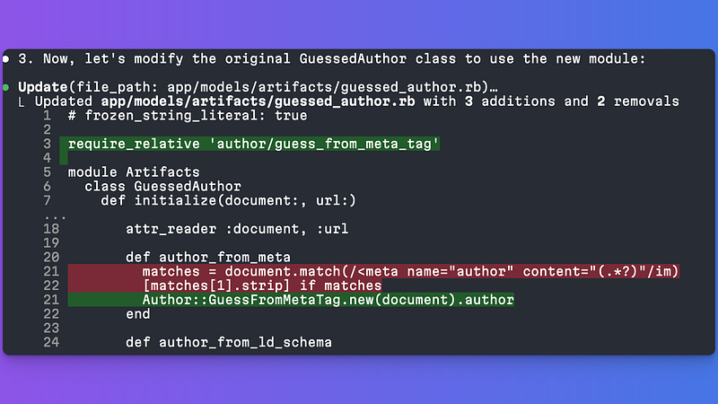 Screenshot of diff for the code replaced in the main file