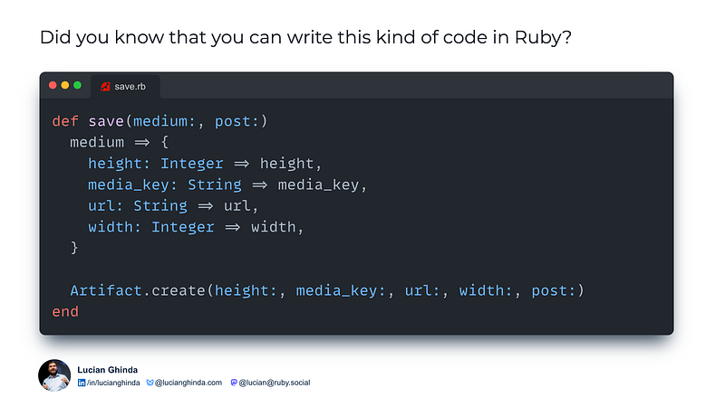 Screenshot of ruby code and explanation of what features were used