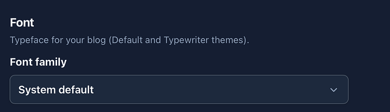 Screenshot of a new Appearance dropdown function on Scribbles blog that allows a choice of font to display your blog in.