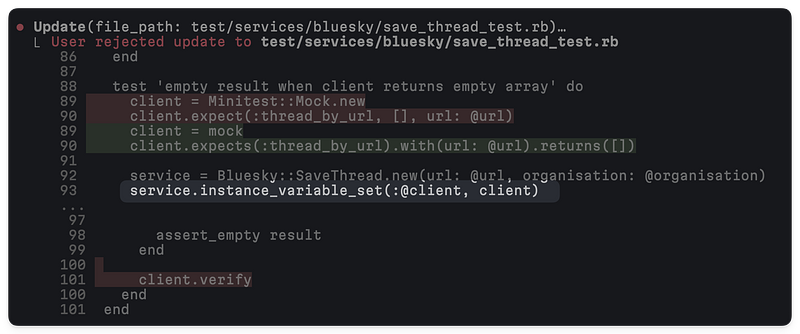 Screenshot of claude code proposed change