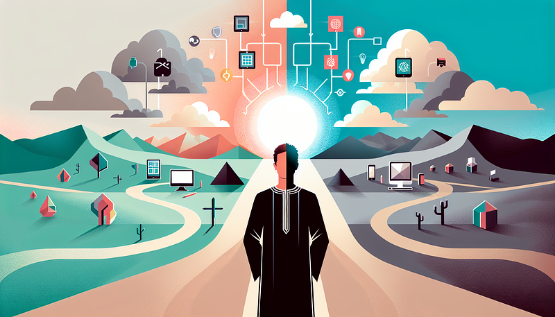 A visionary stands at the crossroads of innovation, contemplating the expansive network that may redefine the future of technology.