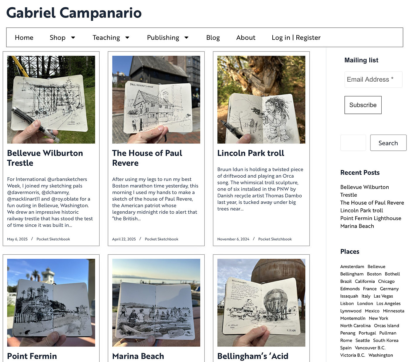 Gabriel Campanario, also known as the Seattle Sketcher, is a Spanish-born artist and the founder of Urban Sketchers. On his blog, he shares articles related to sketching, workshops, stories, events, and more.