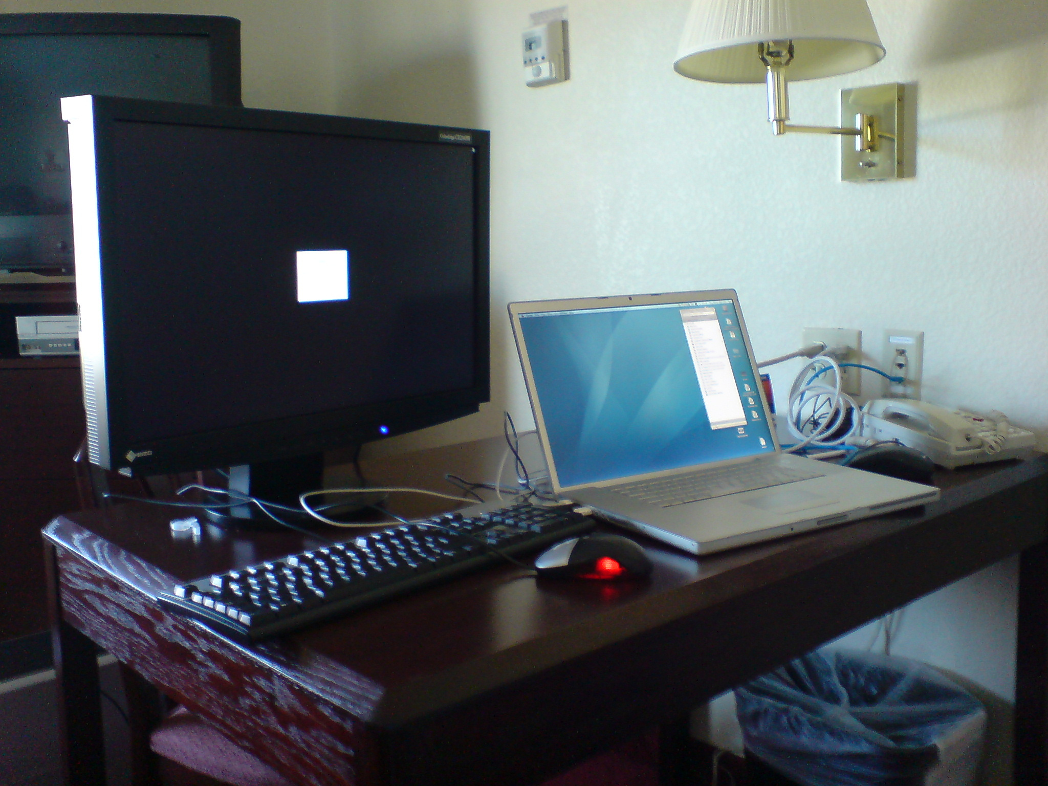 Setting up VFX kit, in a hotel room, in preparation for a demo at NAB 2008