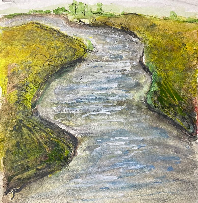 Mixed-media sketch of part of the Uretara Estuary in Katikati