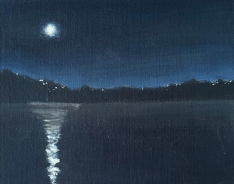 Painting of the moon over water at Blockhouse Bay