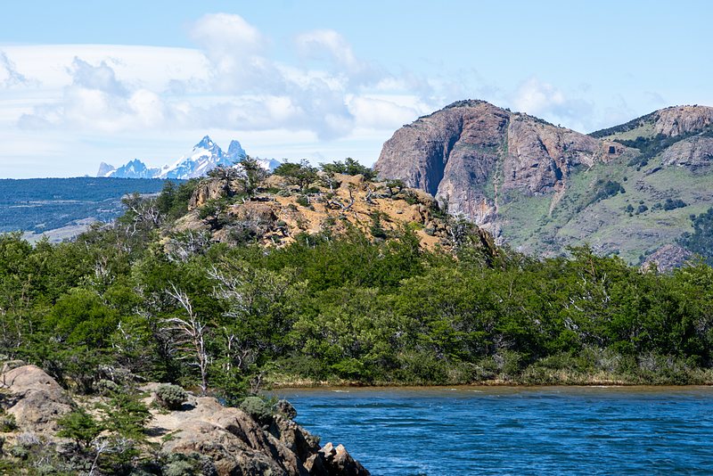 View over the lake to the impressive peak way to the south