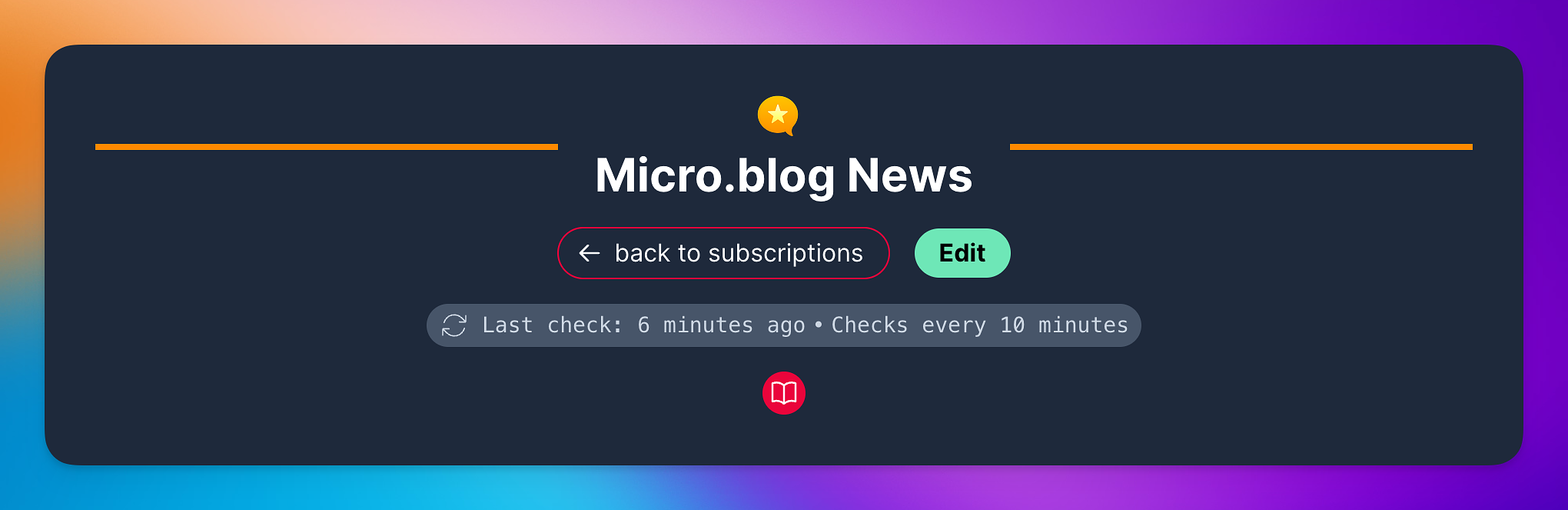 Feed page showing the last check info with check interval.