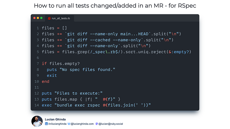How to run all tests from the current branch using Minitest