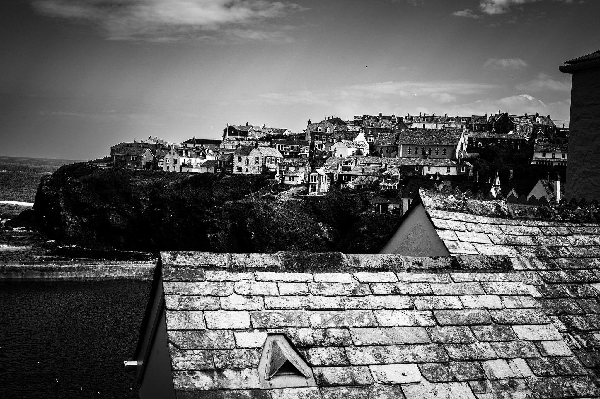 The rooftops of Port Isaac, seen from a sunlit shadow. A still scene — but never truly still.