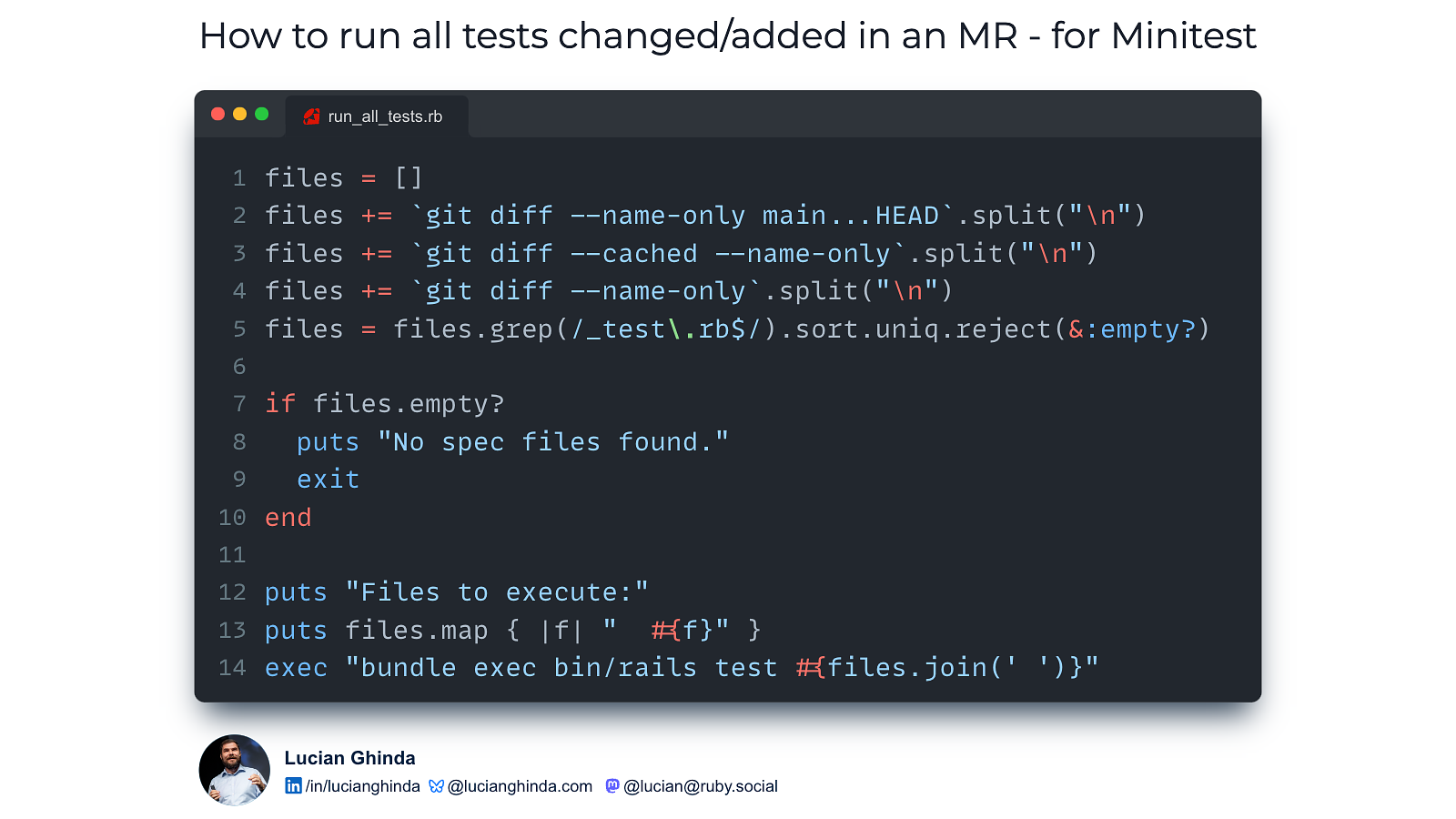 How to run all tests from the current branch using Rspec
