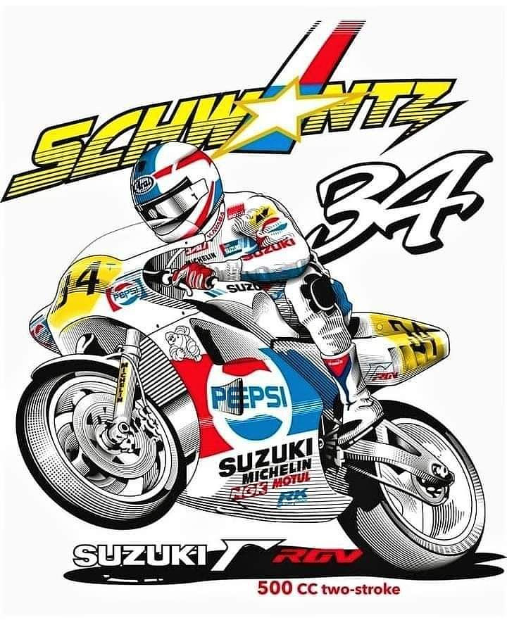 fan art depicting Kevin Schwantz on his Suzuki RGV Gamma 500cc two-stroke racing bike