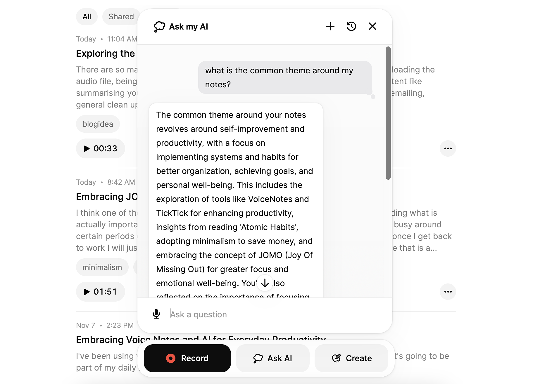 Use Ask AI to learn more about your voice notes.
