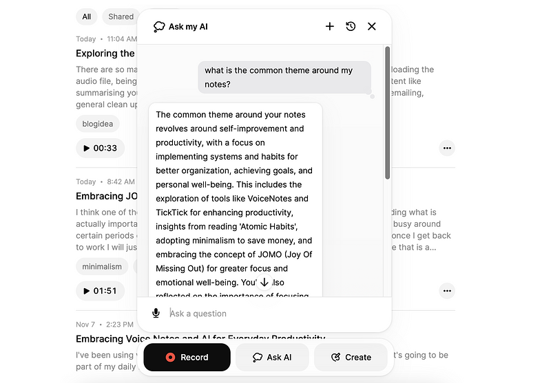 Use Ask AI to learn more about your voice notes.