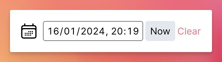 A simple date picker with the date shown with "Now" and "Clear" buttons.