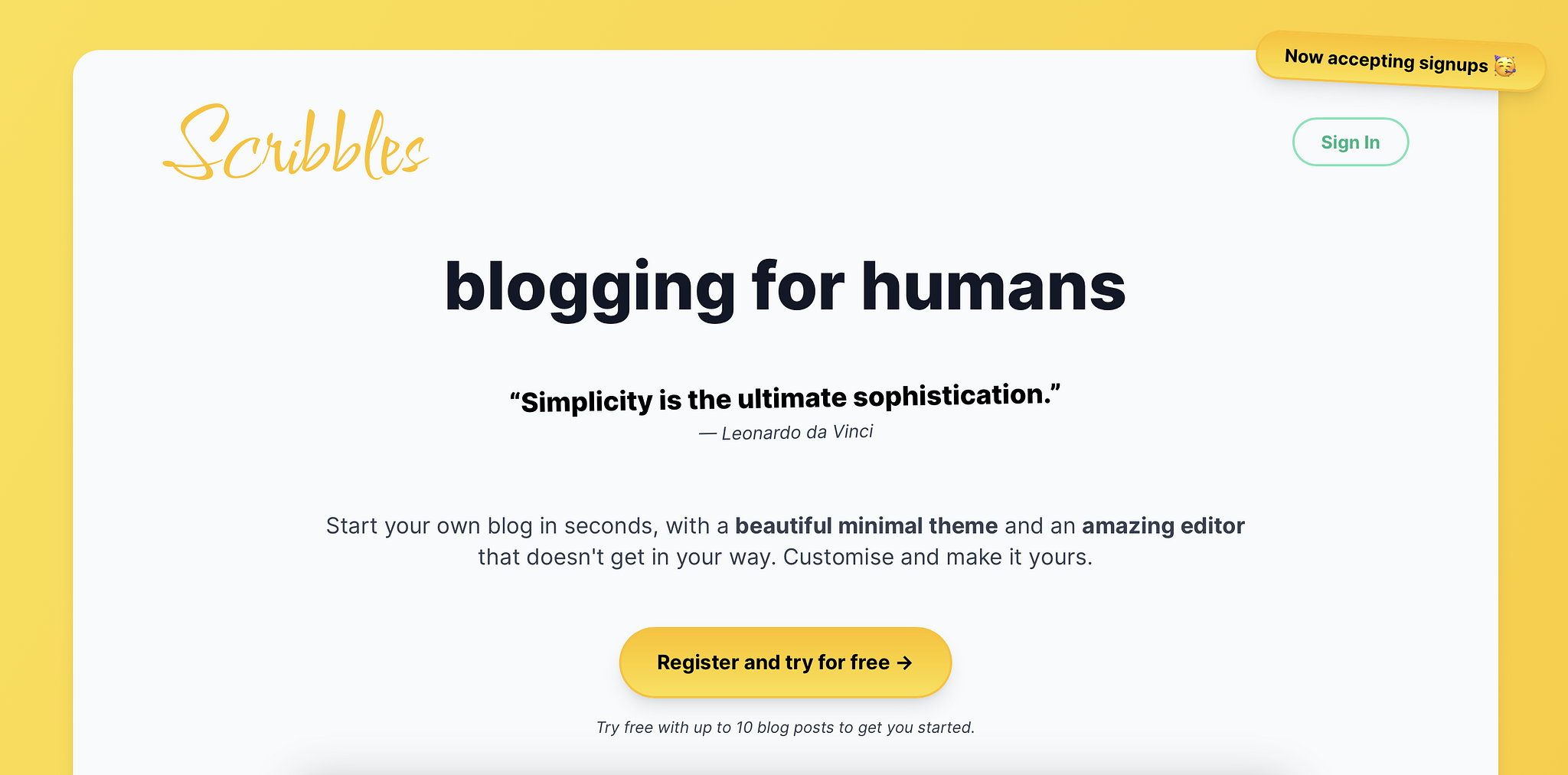 Scribbles' landing page