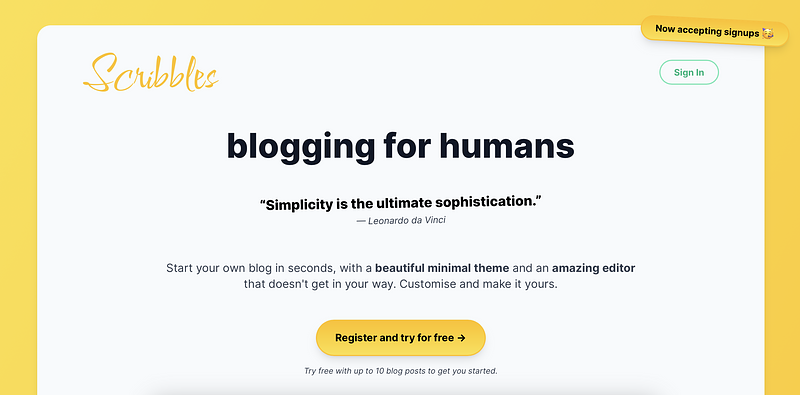 Scribbles' landing page