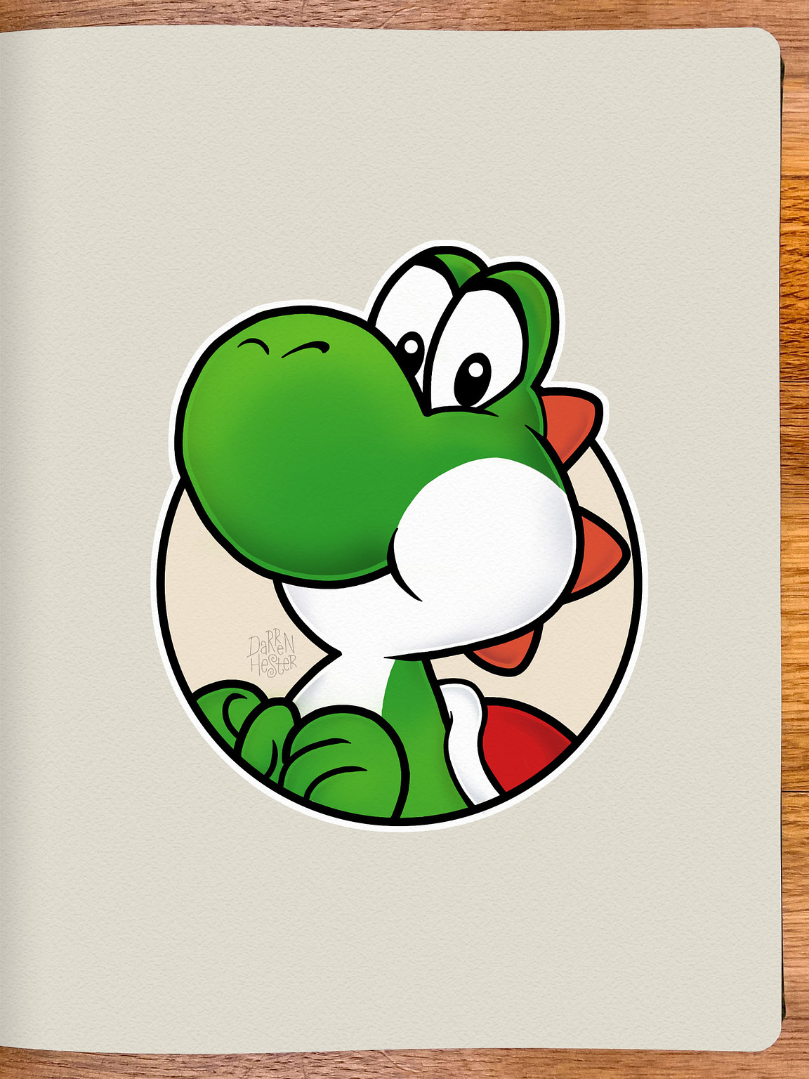 Illustration of Yoshi, Mario's trusted steed.