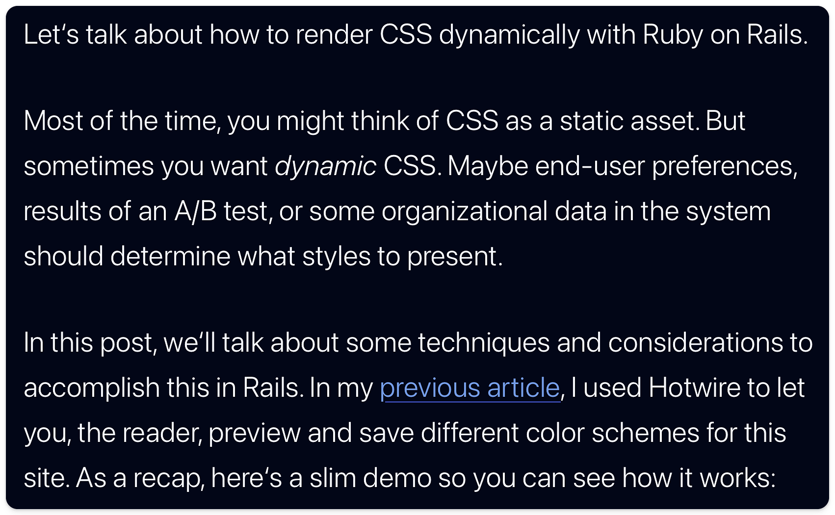 Screenshot of an Excerpt from "How to Render CSS Dynamically in Rails"