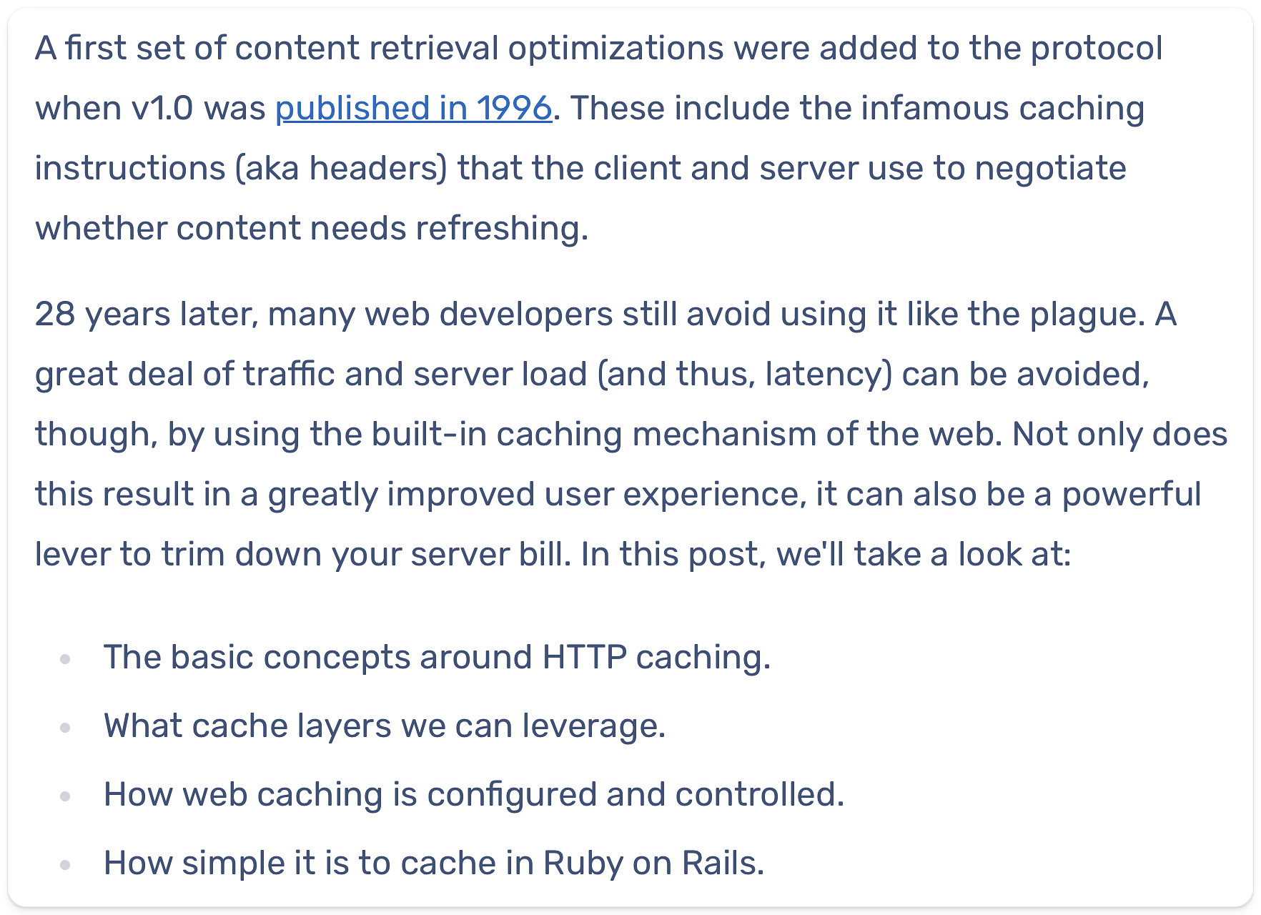 Screenshot with Excerpt from "An Introduction to HTTP Caching in Ruby On Rails" article