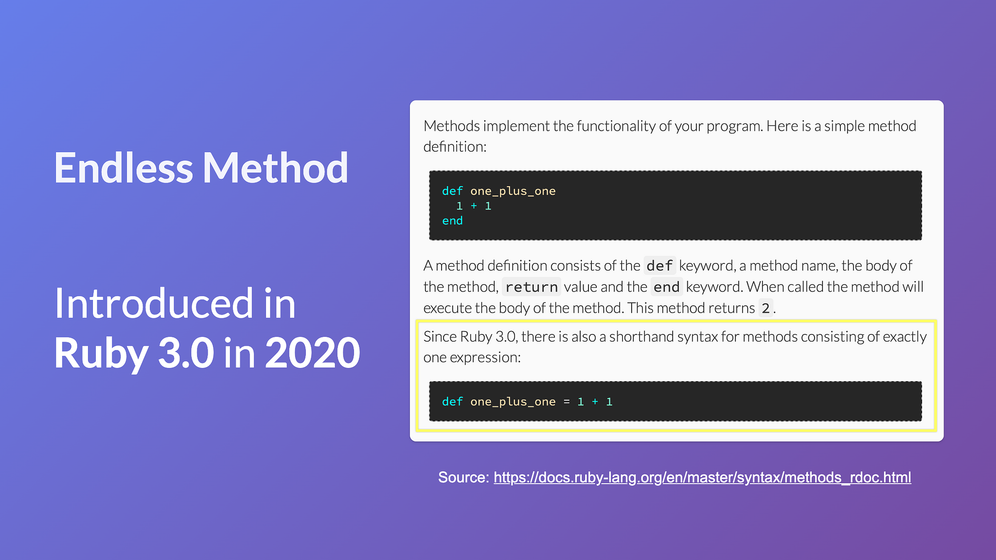 Endless method official syntax